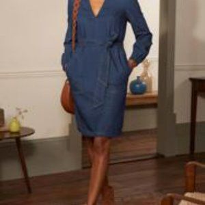 Boden Esmeralda Tie Waist Dress - Mid Vintage Denim Size 8P